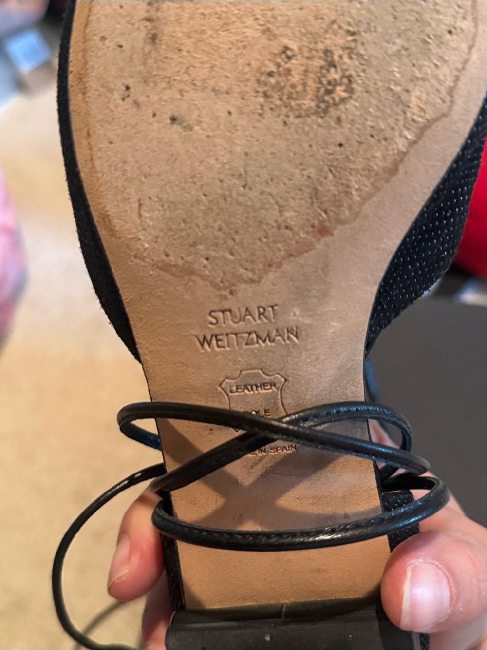 Stuart Weitzman Black Pointed Lace-Up Flats - Picture 4 of 5